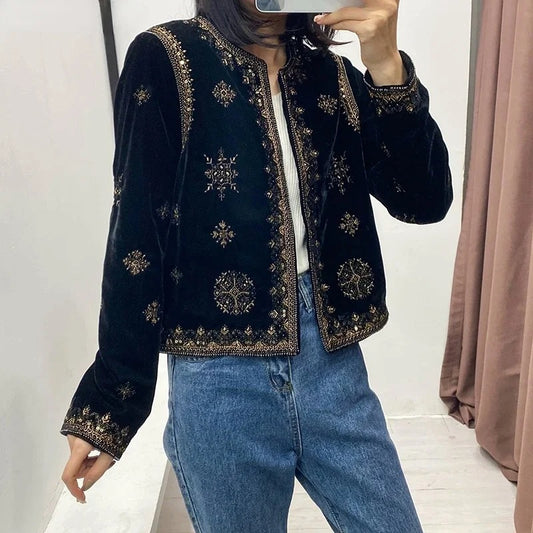 Velvet Ethnic Embroidered Jacket