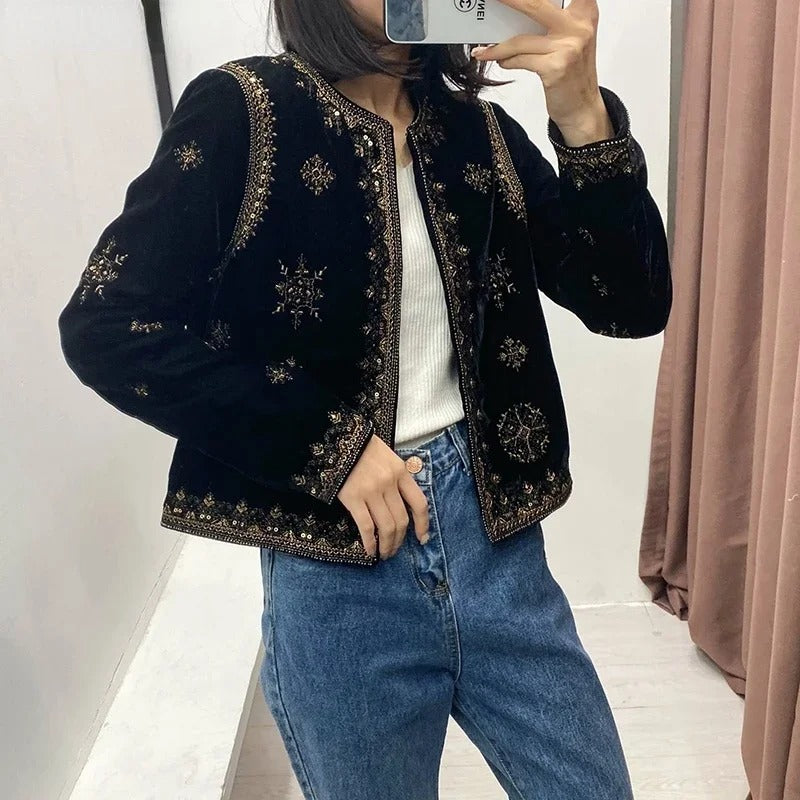 Velvet Ethnic Embroidered Jacket