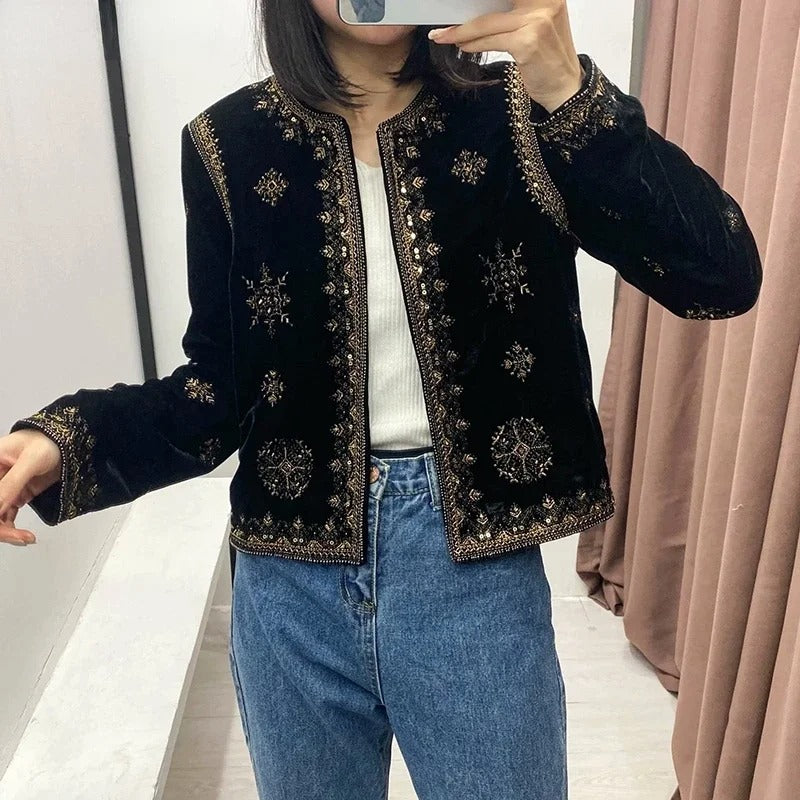 Velvet Ethnic Embroidered Jacket