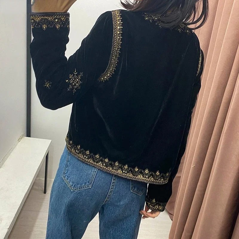 Velvet Ethnic Embroidered Jacket