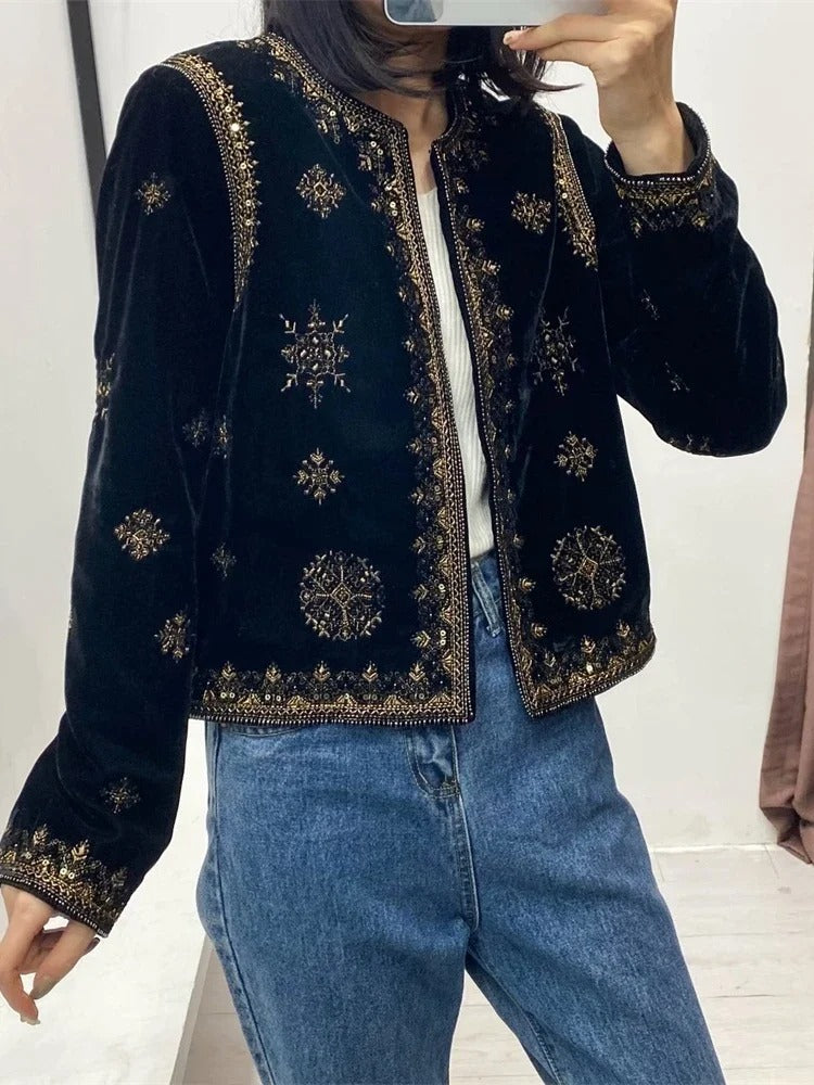 Velvet Ethnic Embroidered Jacket